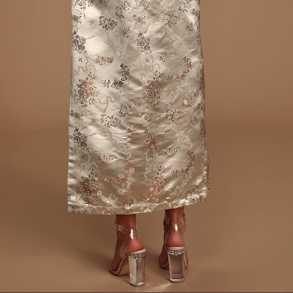 Gold Jacquard Slit Skirt - Picture 5 of 9